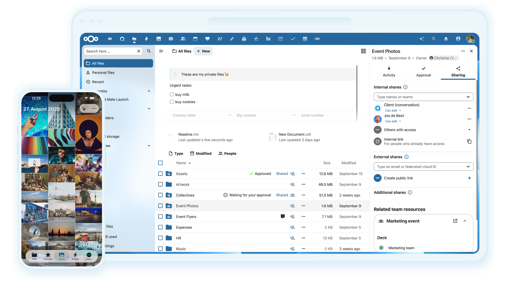 Nextcloud — Dateien-Oberfläche